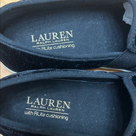 Lauren Ralph Lauren Black Velvet Slip-On Sneakers with White Soles - Picture 2 of 12